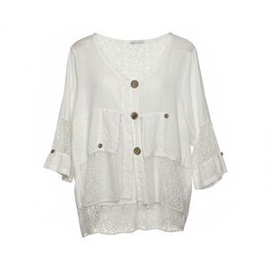 Italian Lightweight White Women's Top linen poly blend